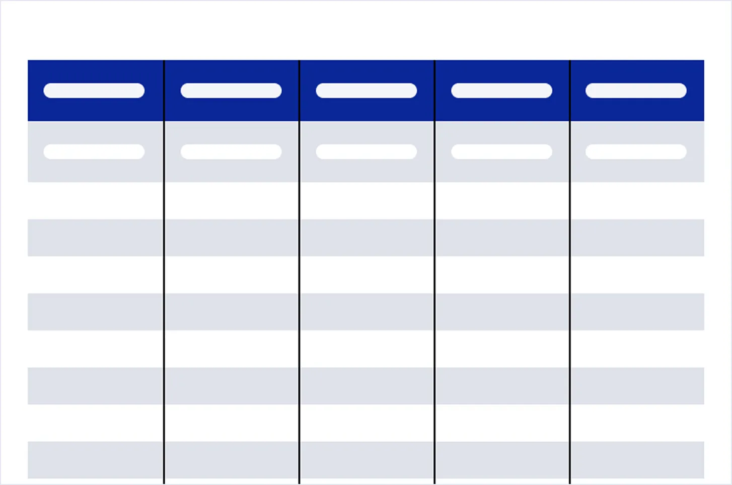 Eine stilisierte, schematische Darstellung der Excel-Vorlage zu IT-Systeme erfassen. Die Tabelle umfasst eine Kopfzeile, undmehrere leere Spalten und Reihen